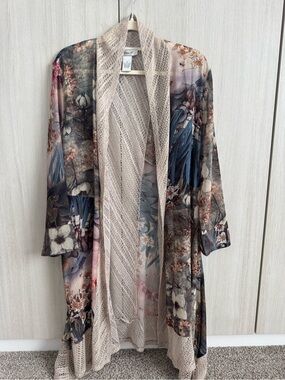Aria A Lightweight Floral Draped Cardigan Blazer - Beige Multi BEAUTIFUL XL